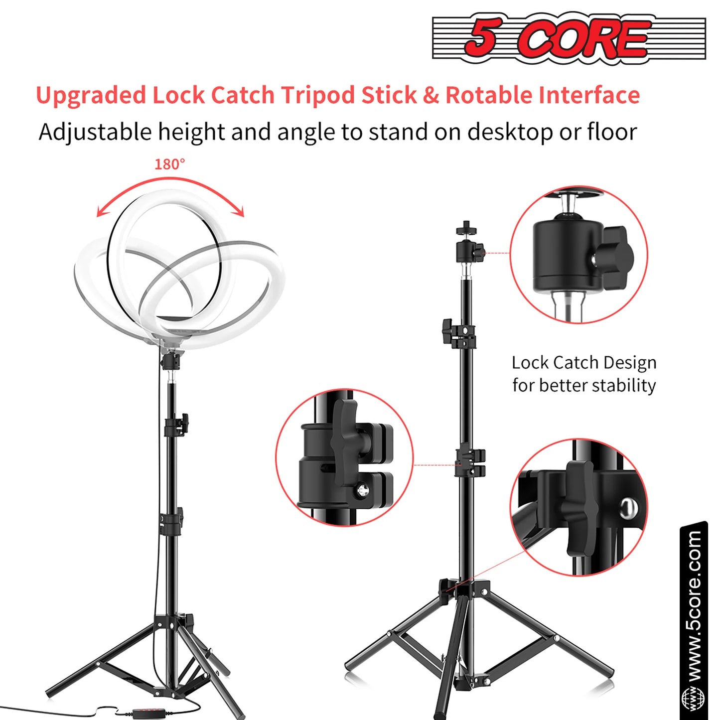 5 Core 12" Selfie LED Circle Light with 67" Adjustable Tripod Stand & Phone Holder
