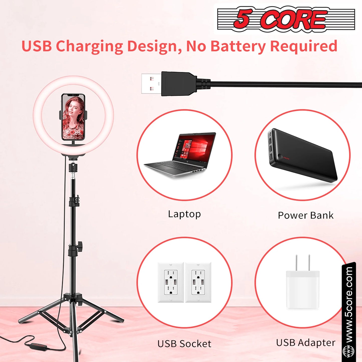 5 Core 12" Selfie LED Circle Light with 67" Adjustable Tripod Stand & Phone Holder