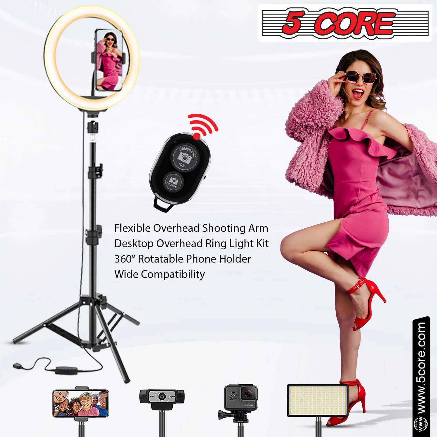 5 Core 12" Selfie LED Circle Light with 67" Adjustable Tripod Stand & Phone Holder