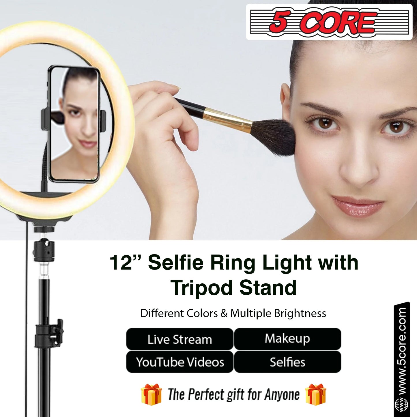 5 Core 12" Selfie LED Circle Light with 67" Adjustable Tripod Stand & Phone Holder