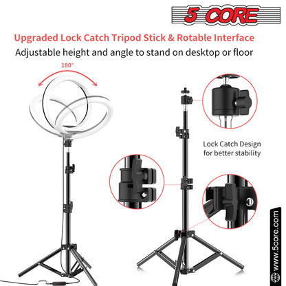 5 Core 12" Selfie LED Circle Light with 67" Adjustable Tripod Stand & Phone Holder
