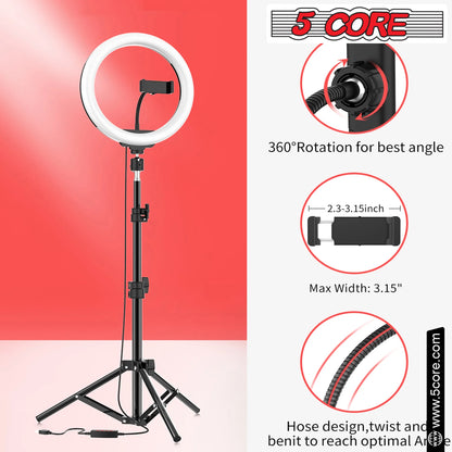 5 Core 12" Selfie LED Circle Light with 67" Adjustable Tripod Stand & Phone Holder