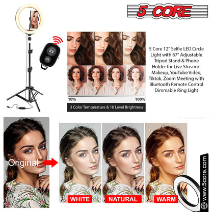 5 Core 12" Selfie LED Circle Light with 67" Adjustable Tripod Stand & Phone Holder